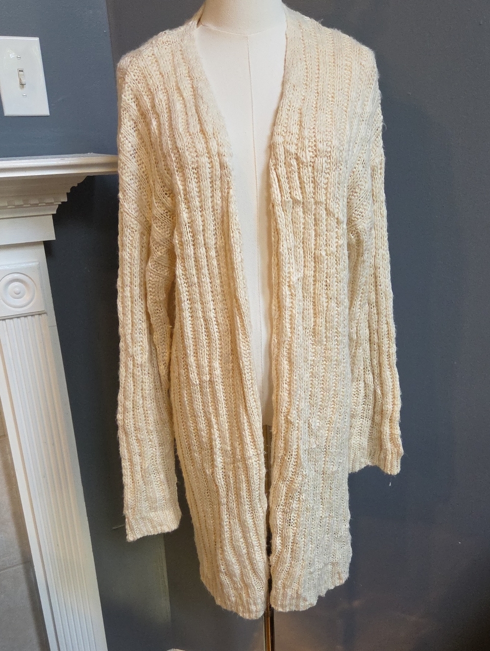ANDREE BY UNIT Cream Open-Front Ribbed Cable Cardigan